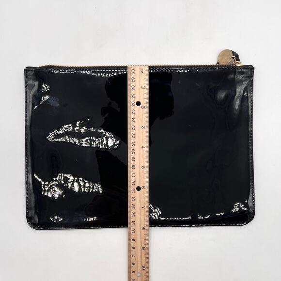 CLARE V Patent Leather Clutch Pouch Black Shiny Rectangle Minimal Capsule